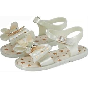 Mini Melissa Mar Sandal Stars Pearlescent White Gold Star Bow Jelly Sandals Sz 5